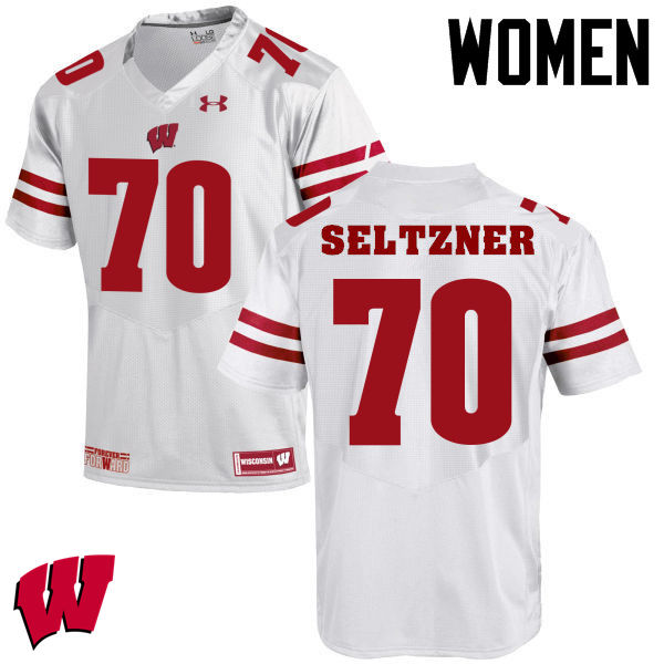 Wisconsin Badgers Women's #70 Josh Seltzner NCAA Under Armour Authentic White College Stitched Football Jersey TS40L55CQ